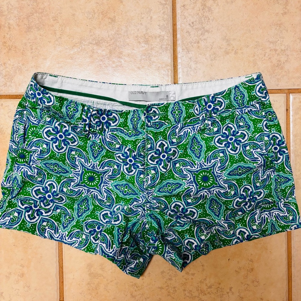 Old Navy Green and Blue Patterned Women's Shorts